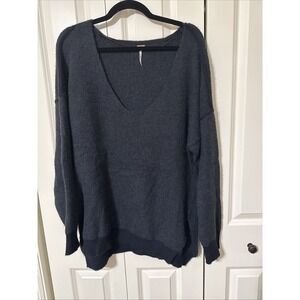 Free People Sweater Weather V-Neck Oversized Slouchy Tunic Sweater Black Sz Sm